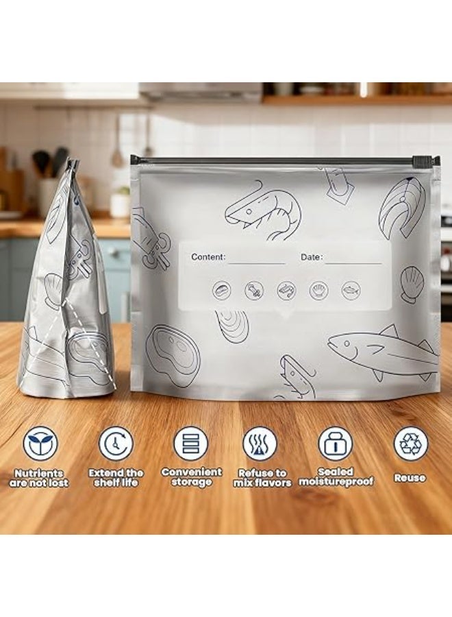 10 أكياس تخزين قابلة لإعادة الاستخدام مصنوعة من رقائق الألومنيوم، قابلة للإغلاق - أكياس تجميد، متينة، مانعة للتسرب وقابلة لإعادة الاستخدام، أكياس بسحاب مفرغ من الهواء مع ملصق وقفل بسحاب للخضراوات والفواكه واللحوم وغيرها - Image 4